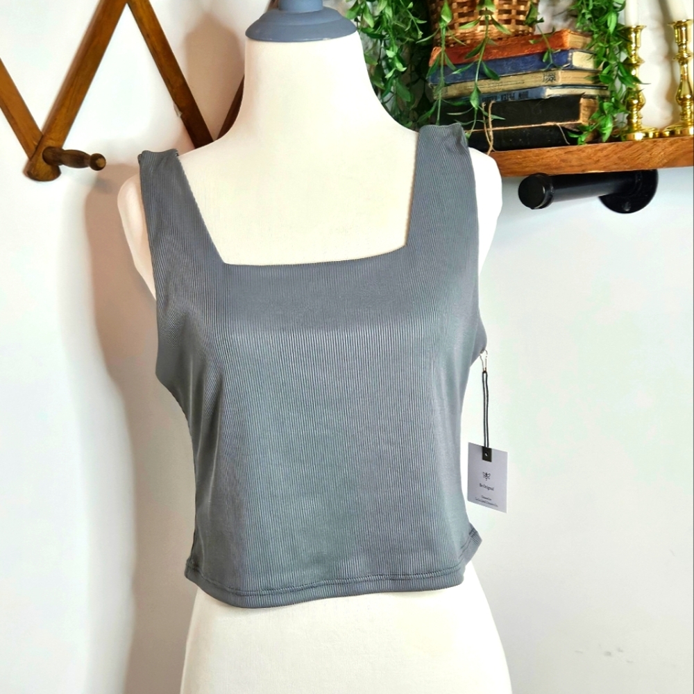 NWT Originality Size‎ XL Ribbed Gray Cropped Tank Retro Summer